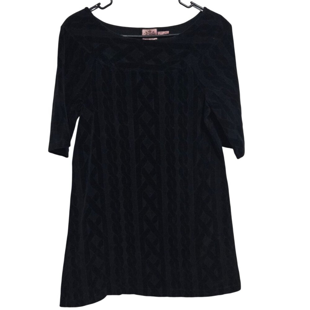 Juicy Couture Cable Knit Sweater Dress Sz Medium Black Short Sleeve Midi Length